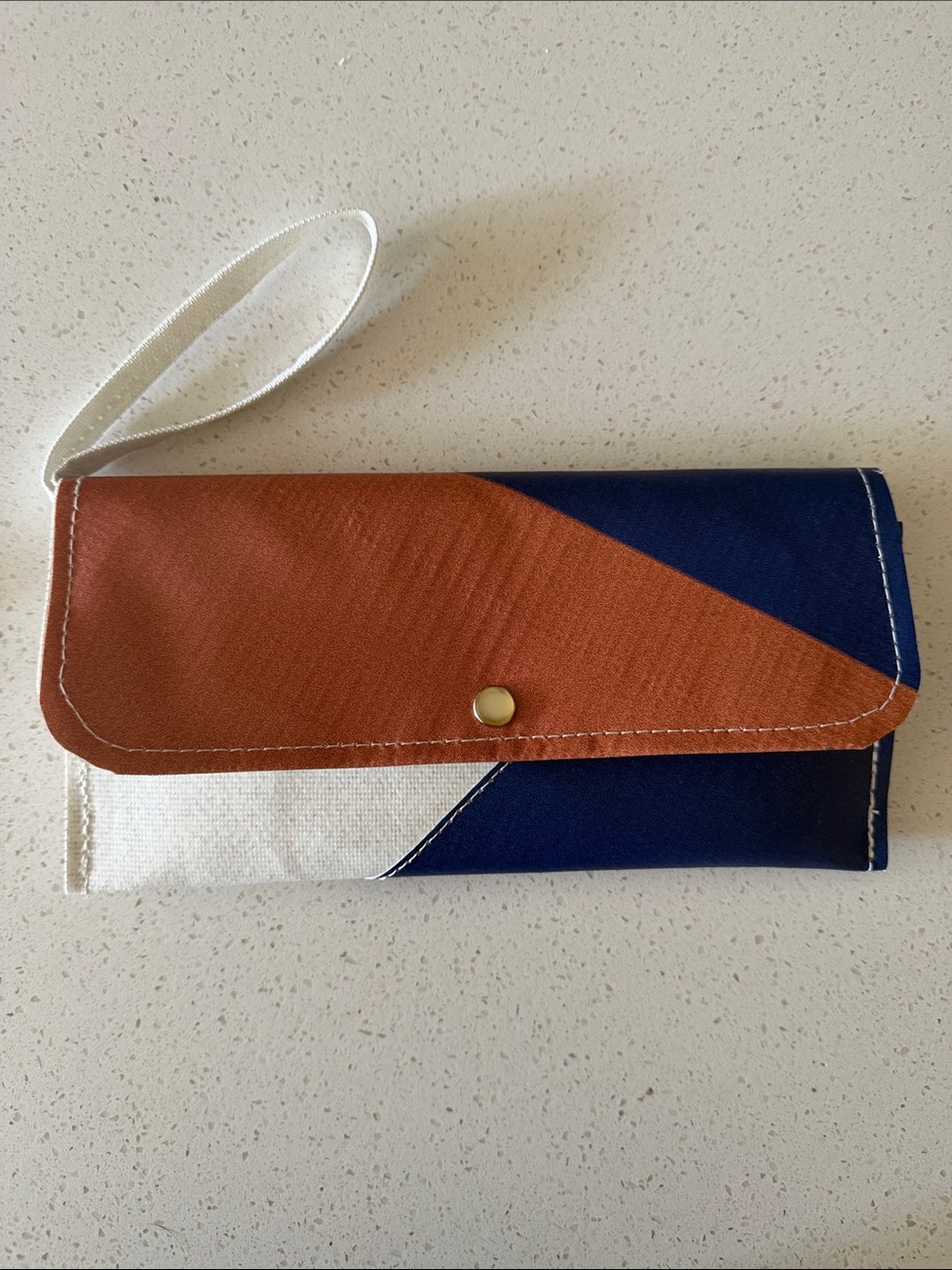 Canvas Colorblock Wristlet Clutch in Navy, Rust & Cream